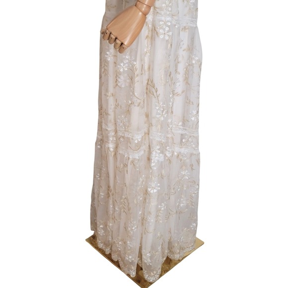 Baltic Born White Floral Lace Embroidered Maxi Dress Cottagecore Bridal Fairy L - Picture 6 of 9